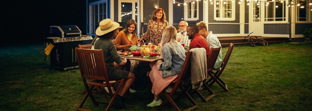 Outdoor living garden lights, heater barbecues