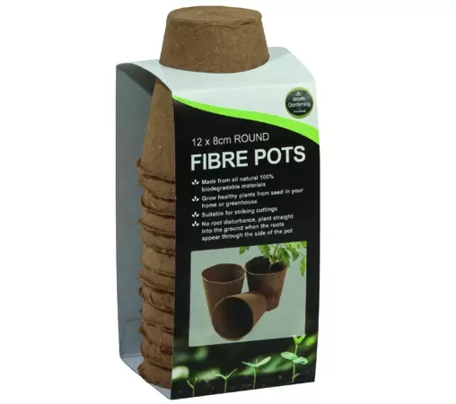 12 8CM ROUND FIBRE POTS