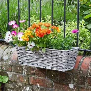 19” Bari Faux Rattan Planter - Soft Grey - image 2