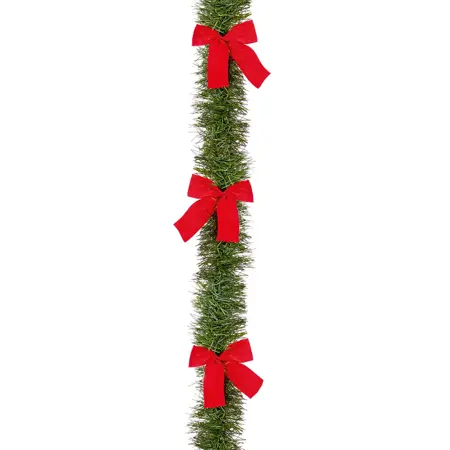 4-Ply Green Tinsel with Red Bows 2.7m x 20cm