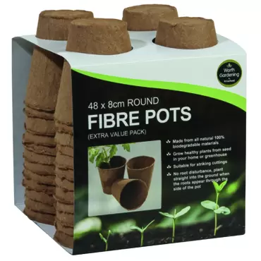 48 8CM ROUND FIBRE POTS (EXTRA VALUE PACK)