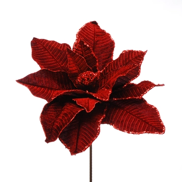 90cm Burgundy Glitter Poinsettia Stem
