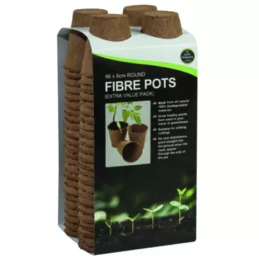 96 6CM ROUND FIBRE POTS (EXTRA VALUE PACK)