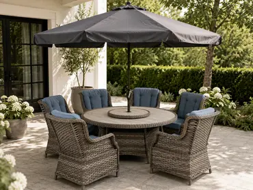Amalfi 6 Seat Round Ceramic Glass Dining Set - image 4
