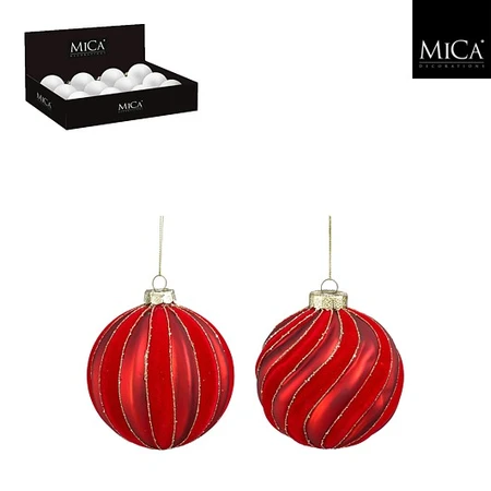 Bauble Glass Stripes Red D10cm