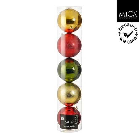 Bauble Unbreakable Gold Red D. Green 5 Pieces - D20cm