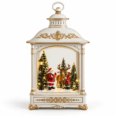 Bo Lit White Lantern With Santa 42cm 