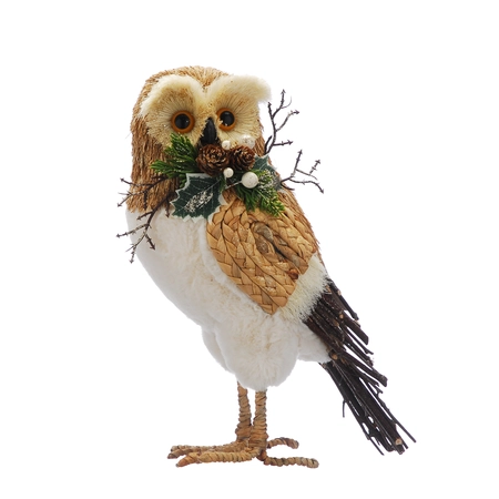 Bristle Standing Owl-Green Foliage 36cm 