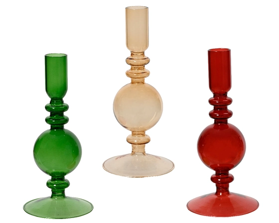 Candleholder Glass Stand W One Bauble Transparent Spray Color 3col Ass