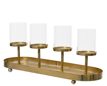 Candleholder Iron Oval White Wash With Four Candle Holder With Glass Tube
