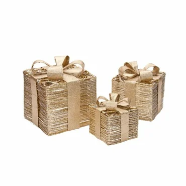 Champagne Braid Faux Gift Boxes - Set Of 3