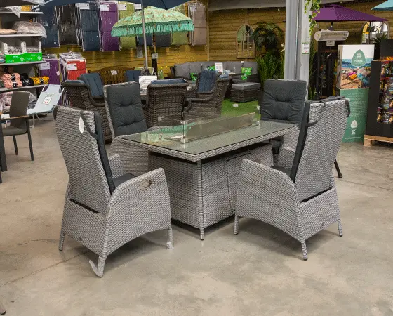 Chatsworth 4 Seat Rectangular Reclining Dining Set with Fire Pit Table - image 3