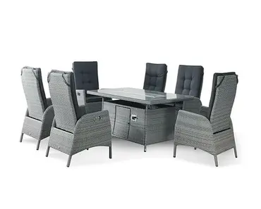Chatsworth 6 Seat Rectangular Reclining Dining Set with Fire Pit Table - image 2