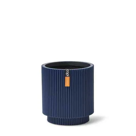 Dark Blue Vase Cylinder Groove L