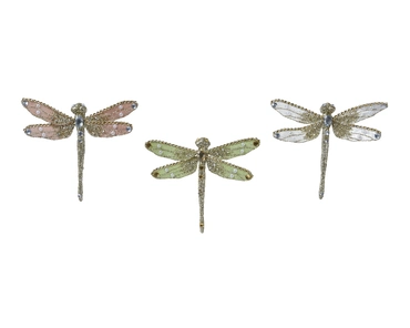Dragonfly Polyester Strass Stones, Beads, Glitters On Clip 3col Ass
