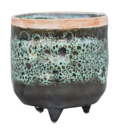 Emerald Reactive Glaze Planter With Foot H7CM D7CM