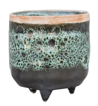 Emerald Reactive Glaze Planter With Foot H7CM D7CM