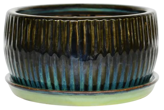 Emerald Round Reactive Glaze Bonsai Planter L