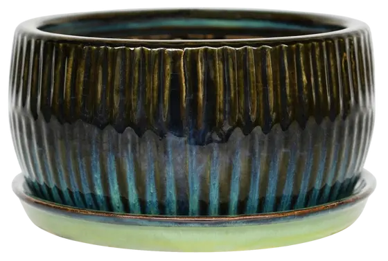 Emerald Round Reactive Glaze Bonsai Planter L - image 1