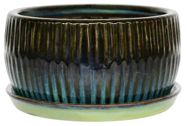 Emerald Round Reactive Glaze Bonsai Planter L
