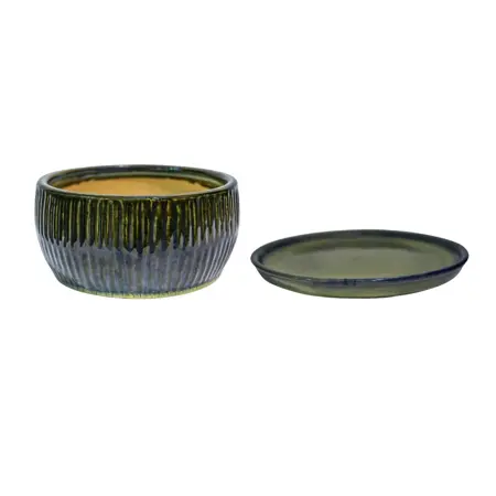 Emerald Round Reactive Glaze Bonsai Planter L - image 2