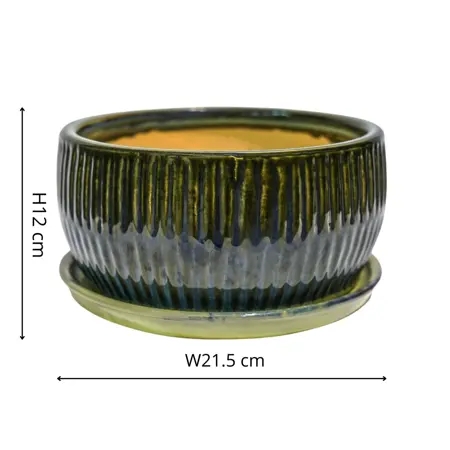 Emerald Round Reactive Glaze Bonsai Planter L - image 4