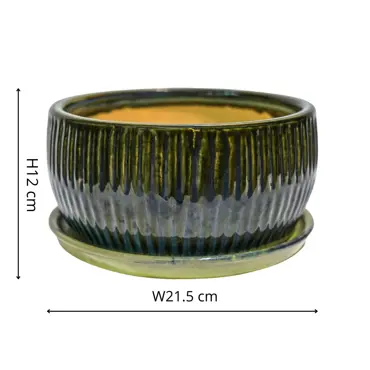 Emerald Round Reactive Glaze Bonsai Planter L - image 4