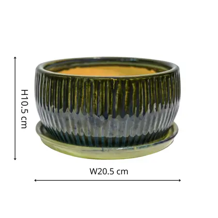 Emerald Round Reactive Glaze Bonsai Planter S - image 4