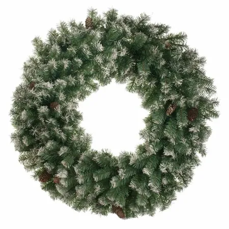 Frosted Wreath with Cones 100cm