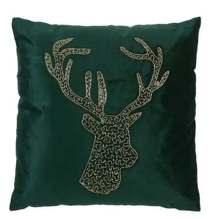 Green Velvet w-Bead Reindeer Cushion 45 x 45cm - image 1
