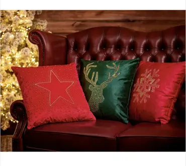 Green Velvet w-Bead Reindeer Cushion 45 x 45cm - image 2