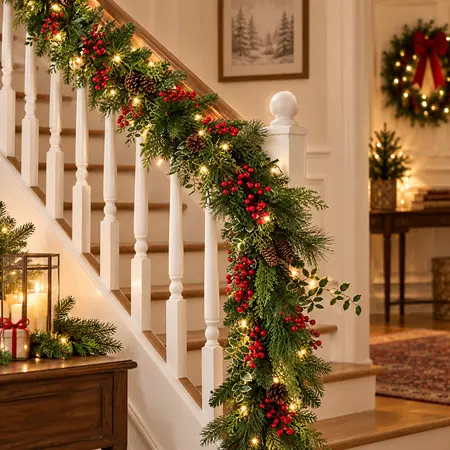 Hollyberry  9ft X 12" Prelit Garland - image 2