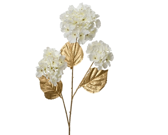 Hydrangea Hydrangea On Stem Polyester With Matt Gold Champange Leaf