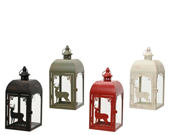Lantern Iron Powder Coating Lantern With Deer In Front 4col Ass