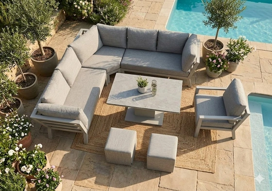 LIFE Timber High Arm Corner Set with Armchair Beige - image 6