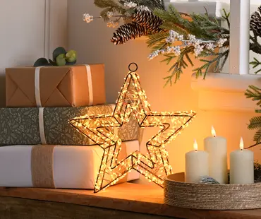 Lit Black Star - Antique Gold Led 28cm