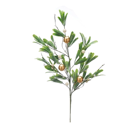 Mistletoe With White/Gold Berries Stem 60cm 
