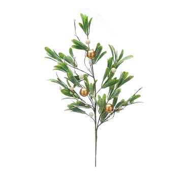 Mistletoe With White/Gold Berries Stem 60cm 