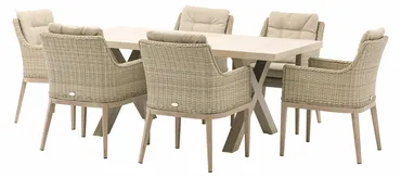 Monterey Ceramic Rectangle Dining Set with 6 Rattan Vogue Armchairs