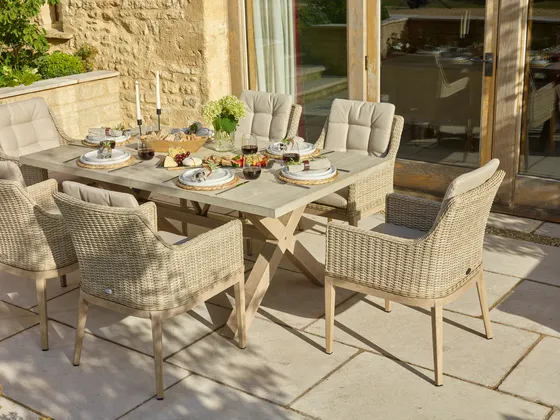 Monterey Ceramic Rectangle Dining Set with 6 Rattan Vogue Armchairs - image 2