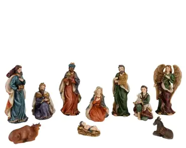 Nativity Painted Polyresin Christmas Nativity Set – 10 Pieces - image 1