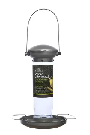 pewter flick n click mealworm feeder