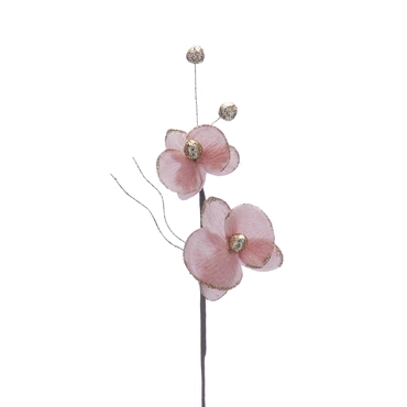 Pink/Champagne Glitter Double Orchid Stem 56cm