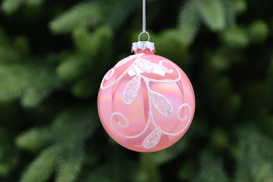 Pink Iridescent Glass Ball-White Glitter Swirl 8cm - image 2