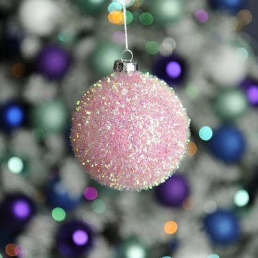 Pink Tinsel Glass Ball 9cm - image 3