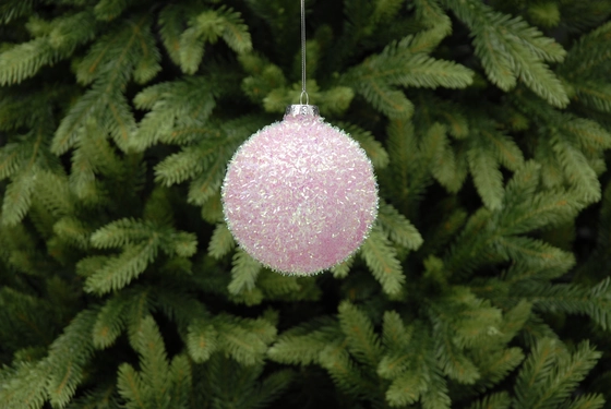 Pink Tinsel Glass Ball 9cm - image 2