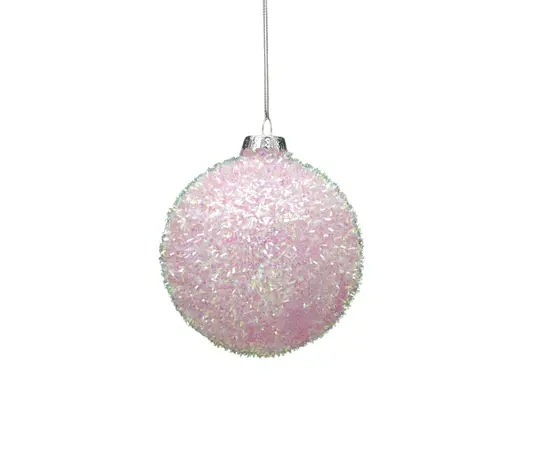 Pink Tinsel Glass Ball 9cm - image 1