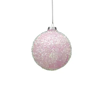 Pink Tinsel Glass Ball 9cm