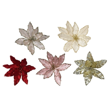 Poinsettia Poinsettia On Clip Polyester 5col Ass