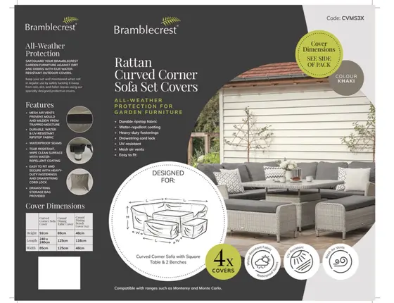 Rattan Curved Corner Sofa with Dual Height Table & 2 Benches Set Covers - image 1